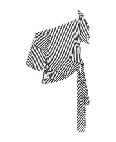 Pinko Gestreiftes One-shoulder-oberteil In Black
