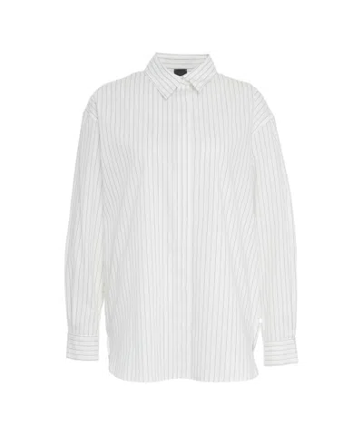 Pinko Striped Oversized Shirt In White/black/ Beige