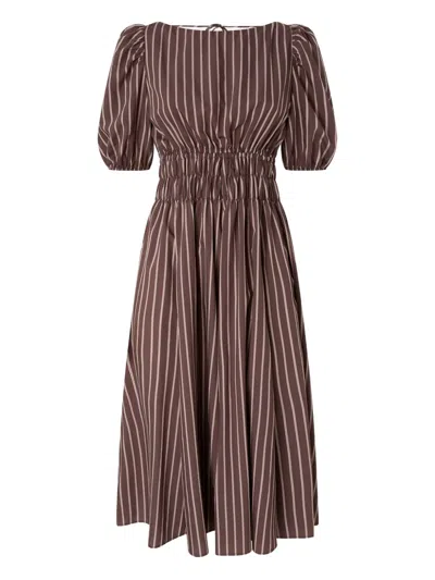 Pinko Striped-pattern Puff-sleeve Dress In Brown