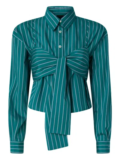 Pinko Striped-pattern Tie-front Shirt In Green