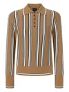 Pinko Multi-coloured Striped Polo-style Sweater In Brown