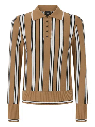 Pinko Striped Polo-neck Cardigan In Brown