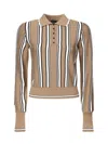Pinko Striped Polo-style Sweater In Brown