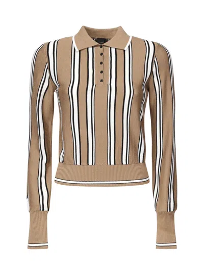 Pinko Striped Polo-style Sweater In Brown