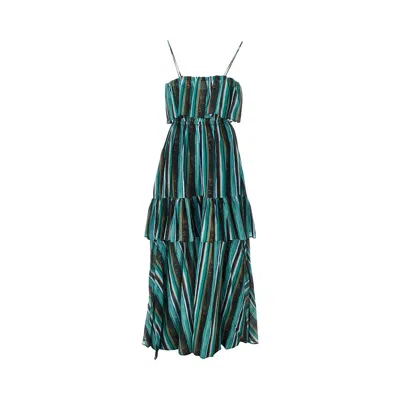 Pinko Off-the-shoulder Maxi Dress With Striking Brushstroke Print In Green