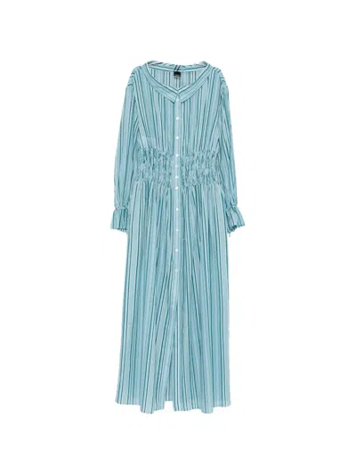 Pinko Striped Ruffle Maxi Dress In Blue