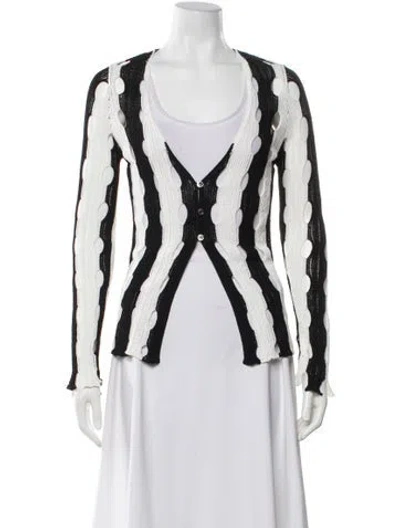 Pre-owned Pinko Striped Scoop Neck Sweater In White