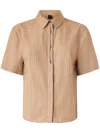 Pinko Brown Striped Shirt With Rounded Hem In Nude
