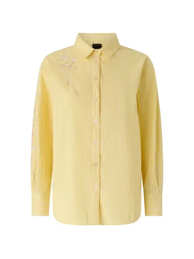 Pinko Striped Shirt With Floral Embroidery In Yellow