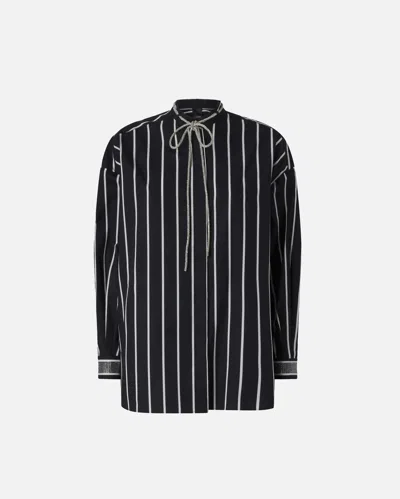 Pinko Striped Shirt With Shiny Laces In Black