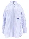 PINKO STRIPED SHIRT WITH SHOULDER OPENINGS SHIRTS BLUE