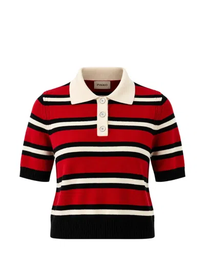 Pinko Striped Short-sleeve Polo Shirt In Red