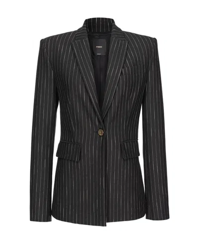 Pinko Striped Single-breasted Blazer In Black