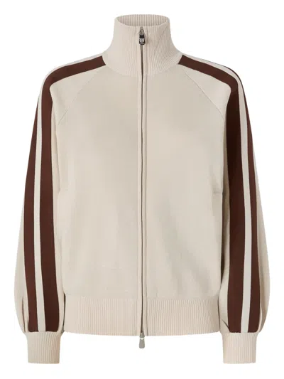 Pinko Striped-sleeve Zip-up Sweatshirt In Neutral