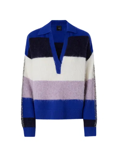 Pinko Striped Stud-embellished Sweater In Blue