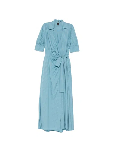 Pinko Striped Tie-waist Maxi Shirt Dress In Blue