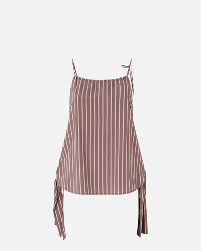 Pinko - Striped Top With Thin Shoulder Straps And Bows - S In Brown