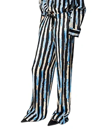 Pinko Striped Twill Pants In Black/butter/light Blue