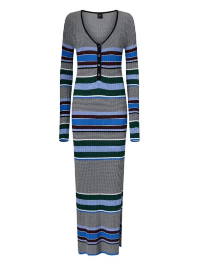 Pinko Striped V-neck Dress In Gray