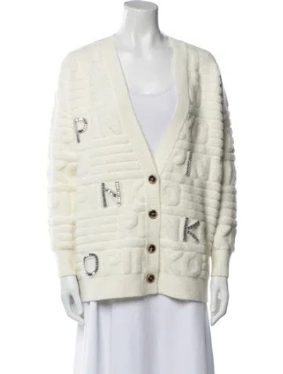 Pre-owned Pinko Striped V-neck Sweater In Neutral