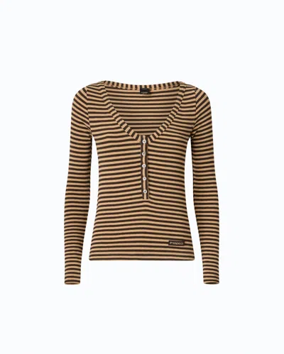 Pinko Striped Ribbed-knit T-shirt In Brown