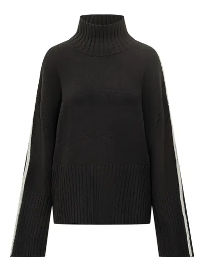 Pinko Stripes-sleeve High-neck Sweater In Black