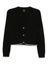 Pinko Cropped Button-down Sweater With Deep V-neckline In Black