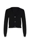 Pinko Cropped Button-down Sweater With Deep V-neckline In Black