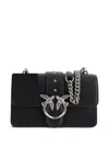 Pinko Structured Black Shoulder Bag With Silver Chain Strap And Bird Clasp In Black