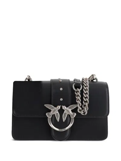 Pinko Structured Black Shoulder Bag With Silver Chain Strap And Bird Clasp