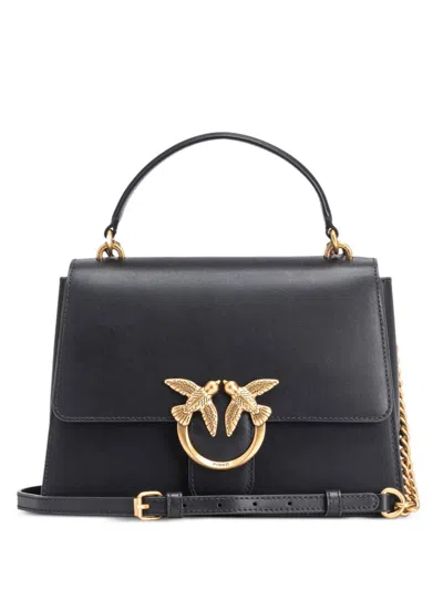 Pinko Structured Cow Leather Tote Bag With Bird Clasp Detail In Black