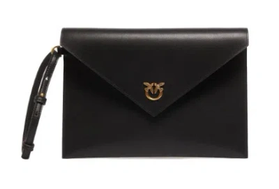 Pinko Structured Envelope Bag With Pointed Flap And Gold Emblem In Black