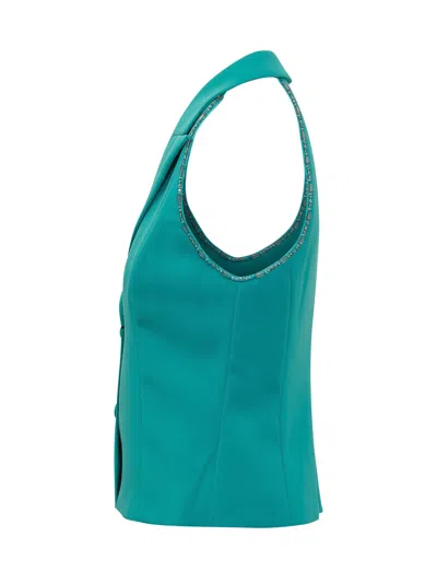 Pinko Structured Gilet With Revers In Verde Mattonella