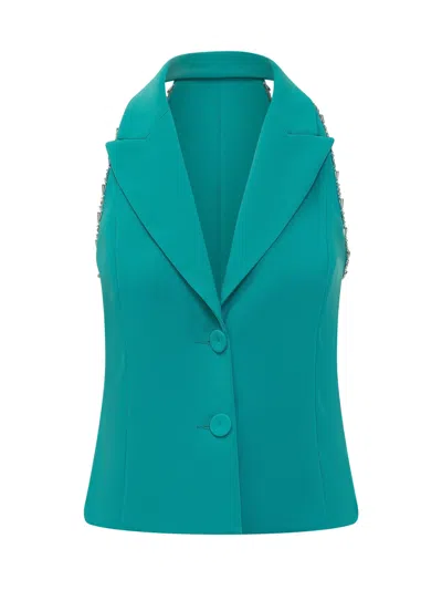Pinko Structured Gilet With Revers In Green