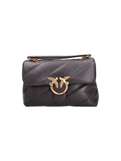 Pinko Structured Leather Shoulder Bag With Cotton Lining In Brown