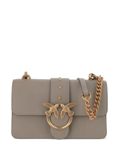 Pinko Structured Shoulder Bag With Flap Closure And Emblematic Design In Brown