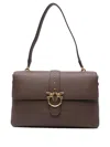 Pinko Structured Shoulder Bag With Gold-tone Metal Clasp In Brown