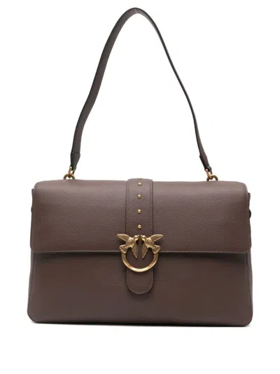Pinko Structured Shoulder Bag With Gold-tone Metal Clasp In Brown