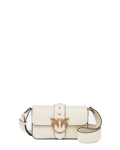 Pinko Structured White Leather Handbag With Distinctive Bird Clasp