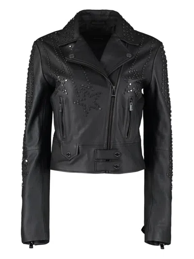 PINKO STUD-EMBELLISHED LEATHER JACKET
