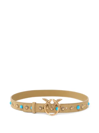 Pinko Stud-embellished Love Birds-buckle Belt In Neutral