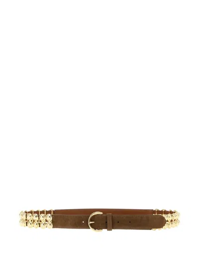 Pinko Studded Buckle Leather Belt In Brown