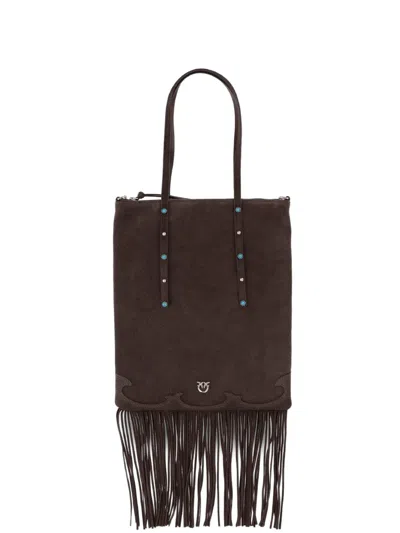Pinko Studded Fringed Tote Bag In Brown