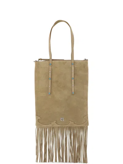 Pinko Studded Fringed Tote Bag In Neutral