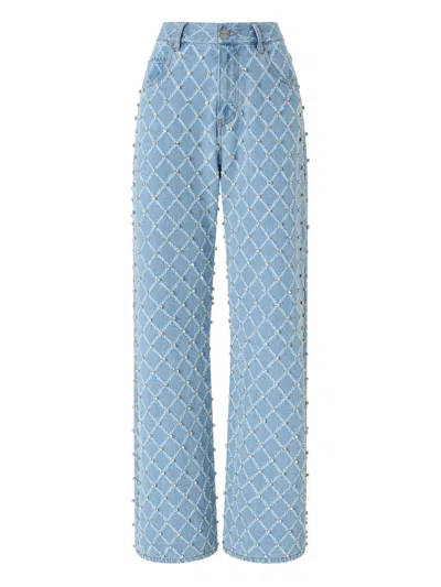 Pinko Studded Lattice Straight Leg Jeans In Blue