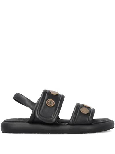 Pinko Studded Leather Sandals In Black
