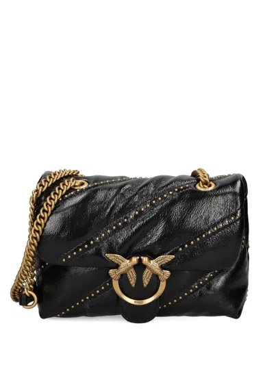 Pinko Studded Leather Shoulder Bag In Black