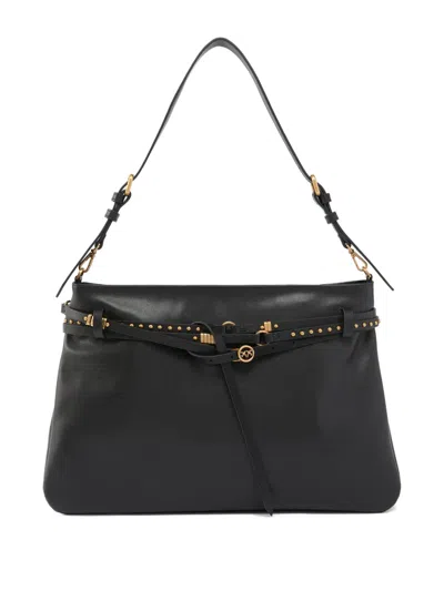 Pinko Studded Leather Shoulder Bag In Black