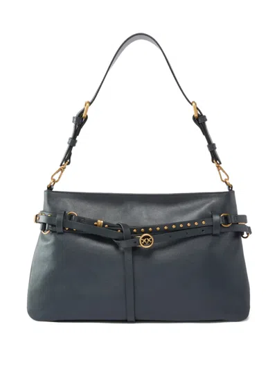 Pinko Studded Leather Shoulder Bag In Gray