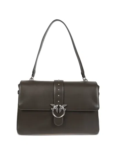 Pinko Studded Leather Shoulder Bag In Green